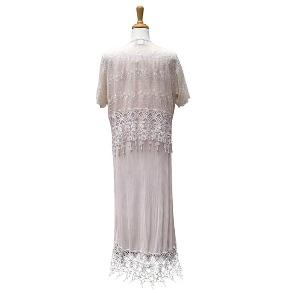 VTG Magnet Art Lynn Yang 2 Piece Set Maxi Dress Top Sz L Pastel Pink Crochet 90s - Picture 3 of 16